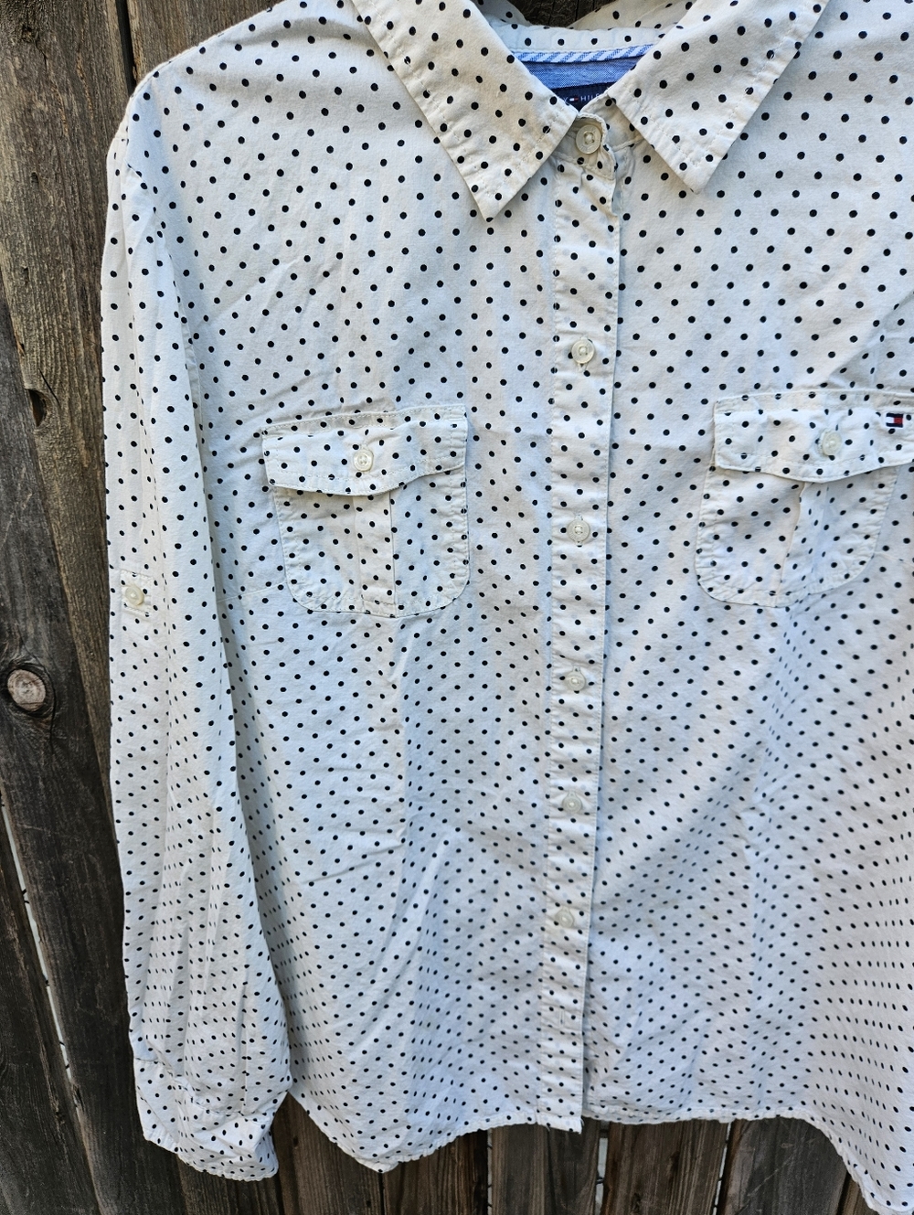 Tommy Hilfiger Polka Dot Button-Up Shirt Women Size XL - Picture 7 of 16